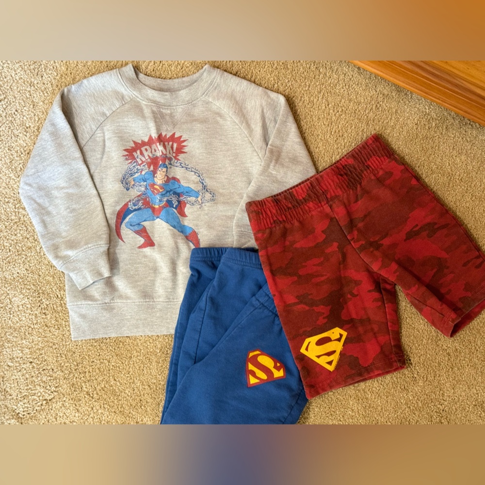 Gymboree Superman! sweat shirt, shorts and sweatpants